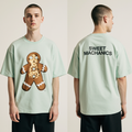 Oversized Mint Green Gingerbread T-Shirt – Sweet Mechanics Graphic Tee – Unisex Holiday Streetwear