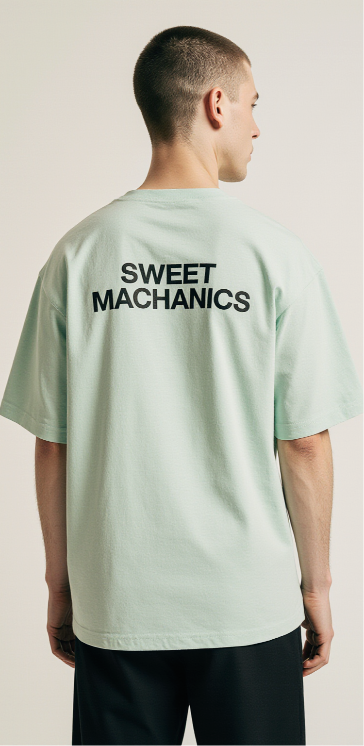 Oversized Mint Green Gingerbread T-Shirt – Sweet Mechanics Graphic Tee – Unisex Holiday Streetwear
